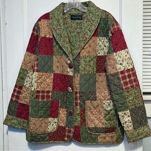 Donna Sharp Vintage Quilted Patchwork Jacket Size Large Green/Pink/Red Floral M